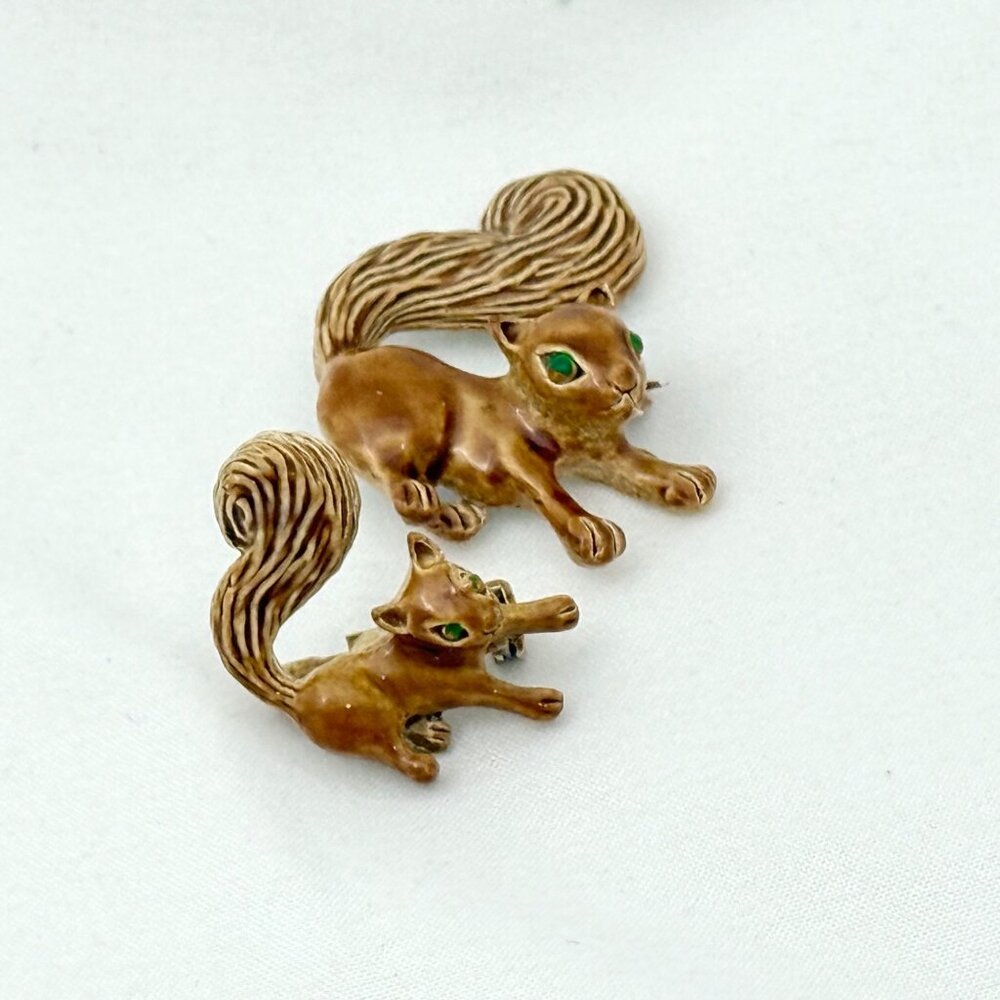 Two Vintage Enameled Squirrel Brooches - Signed Gerry's
